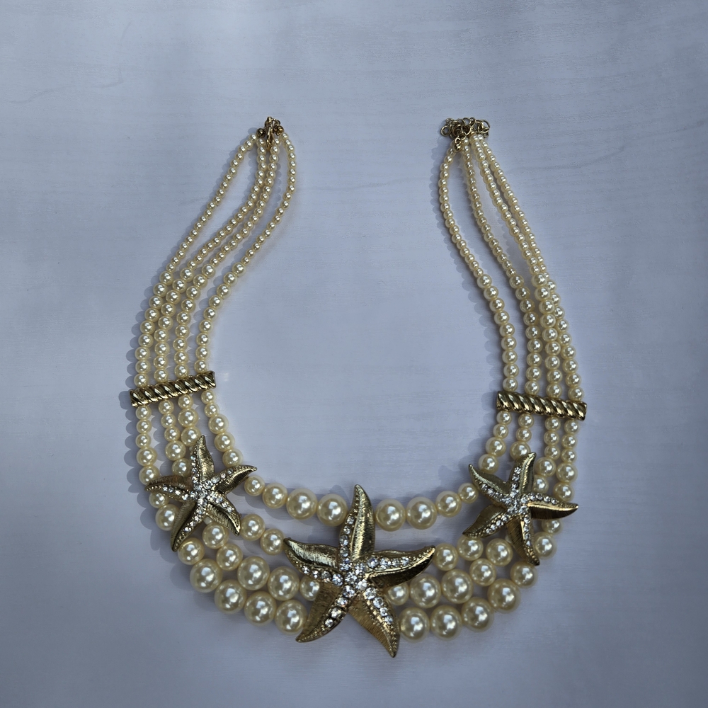 Vintage Gold and Pearl Starfish Necklace